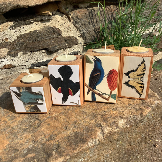 Decoupaged Candles from Sawdust Siren
